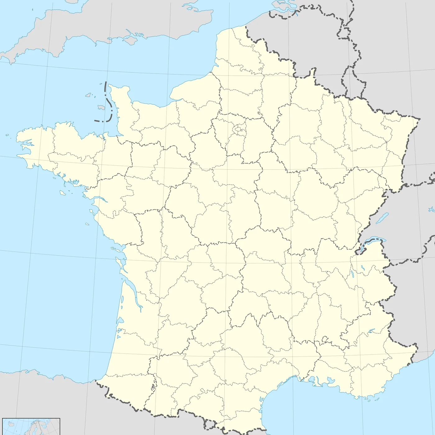 Carte de France métropolitaine avec les limites départementales